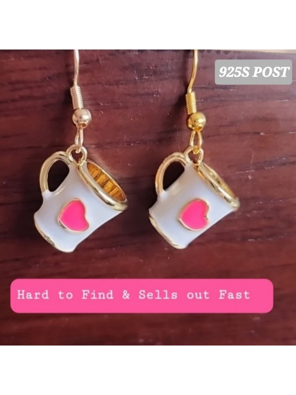 I Love Coffee Mug Earrings 925 Silver Posts Gold  Mugs With Heart